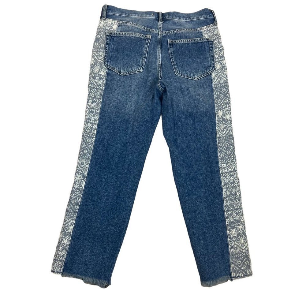 We the Free Aztec Side Panel Cropped Boyfriend Jeans Raw Hem  26 Waist  - N268 - Picture 5 of 8